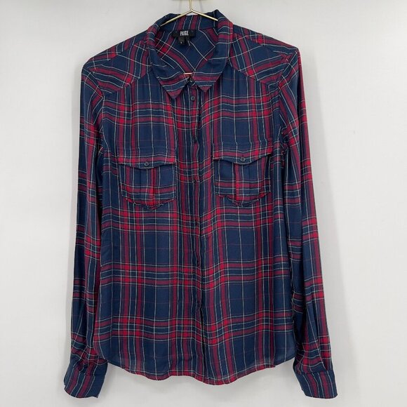 PAIGE Plaid Button Down Shirt Navy Red Long Sleeve Size L - Picture 1 of 10